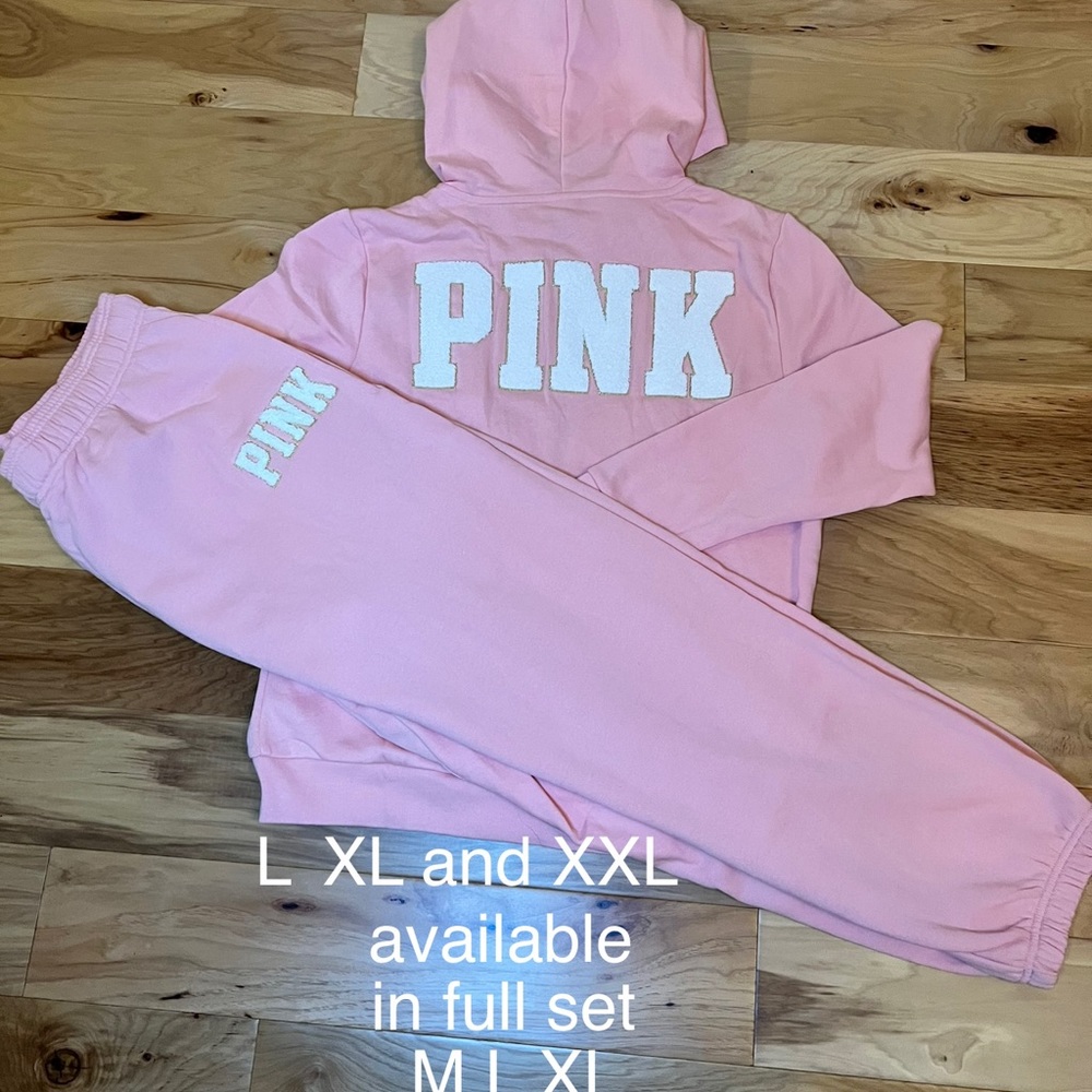 VS PINK OUTFIT rosy nectarine chenille logo sweatshirt and sweatpants